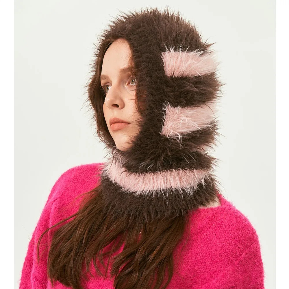 Soft Striped Knitted Hat Warm Thicken Balaclava Hat Ear Protection Wool Hat Winter 250808