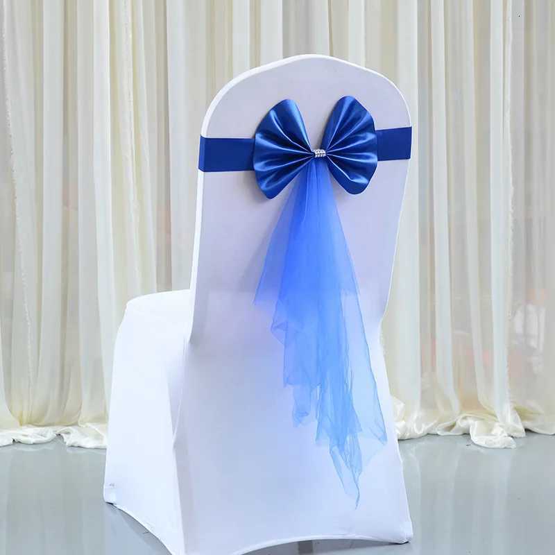 Satin Chair Sashes Bows Chair Decor Tied Sash with Bow Floating Organza Spandex Ribbons Party Banquet Wedding Hotel Decorations X250813