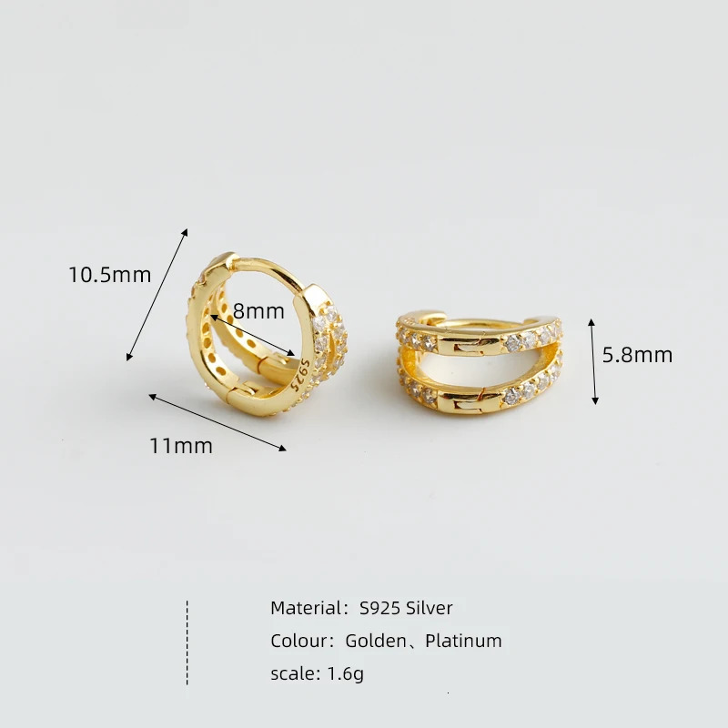 WANTME 925 Sterling Silver Fashion Shiny Double Layer Zircon Hoop Earrings for Women Plated 18k Gold Fine Jewelry 250812