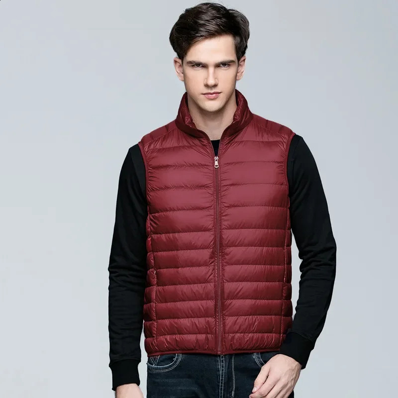 Blue Mens Standing Collar LightThin Sleeveless Vest Jacket Wine Red Black Gray Green Available Asian Size Casual Waistcoat 250805