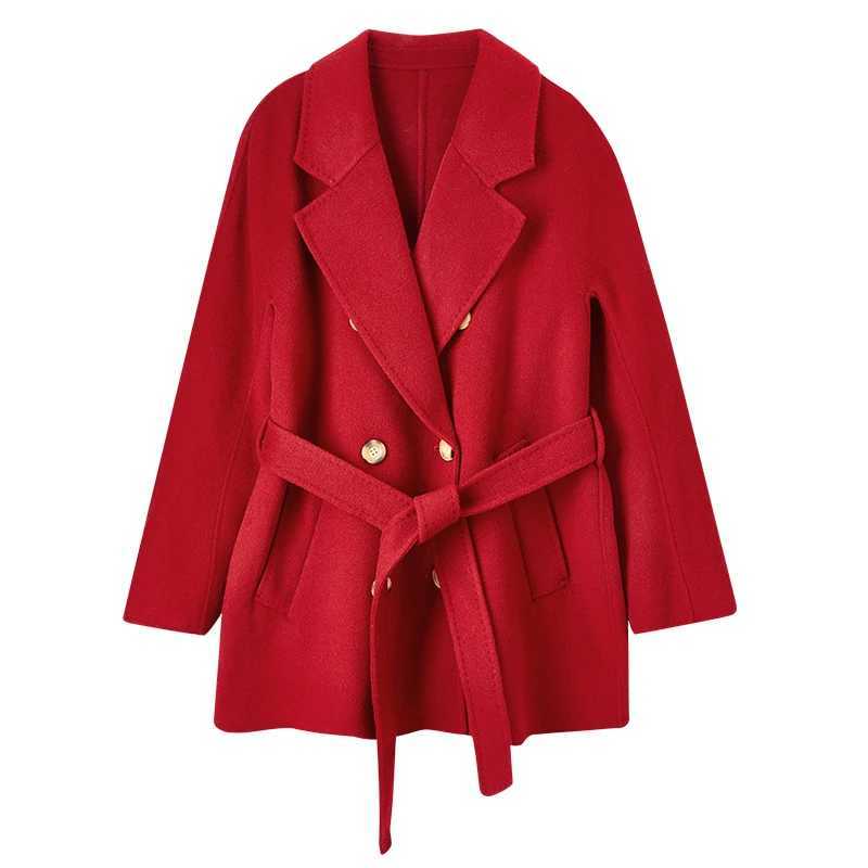 SENTUBILA Red Wool Wrap Coats for Women 2024 Winter Clothes Double Faced 100% Wool Loose Warm Jacket Female Outerwear W44O58458X Z250813