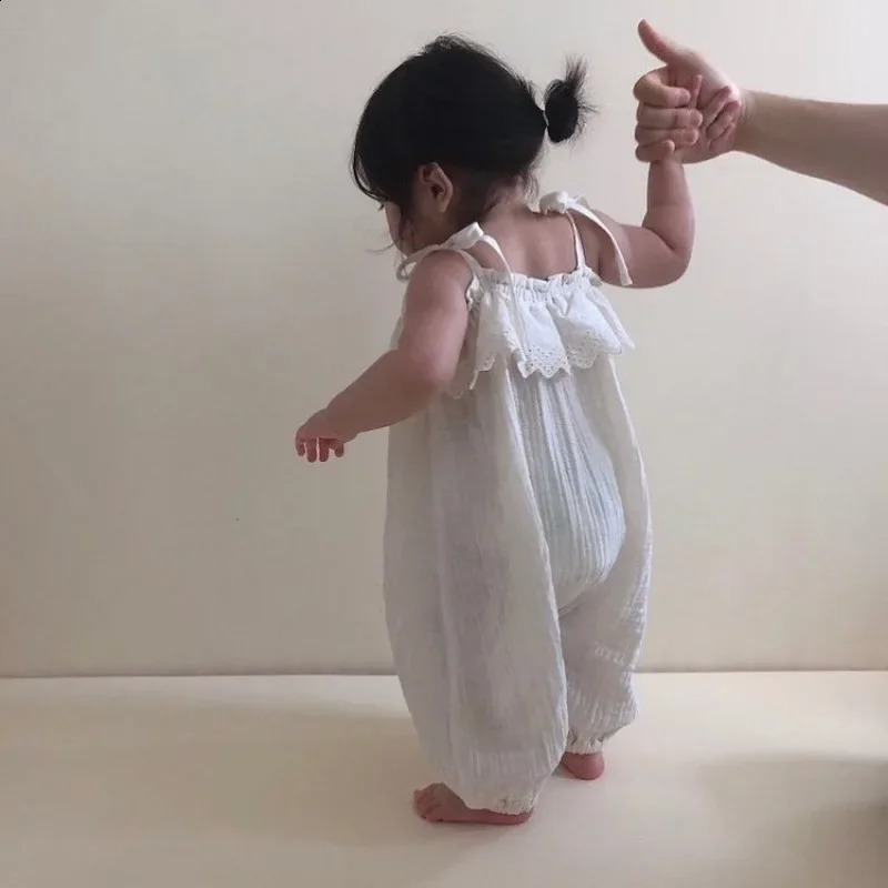 Summer Cotton Solid Baby Bodysuit Girl Loose Overalls Casual Outfit Clothes 02Y Girls Breathable Sling 250812