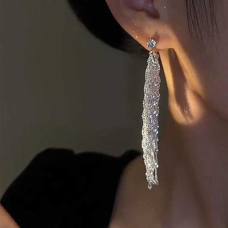New Trend Zircon Long Waterfall Chain Tassel Earrings for Women Elegant Delicate Temperament Ladies Wedding Party Premium Gift Y250812
