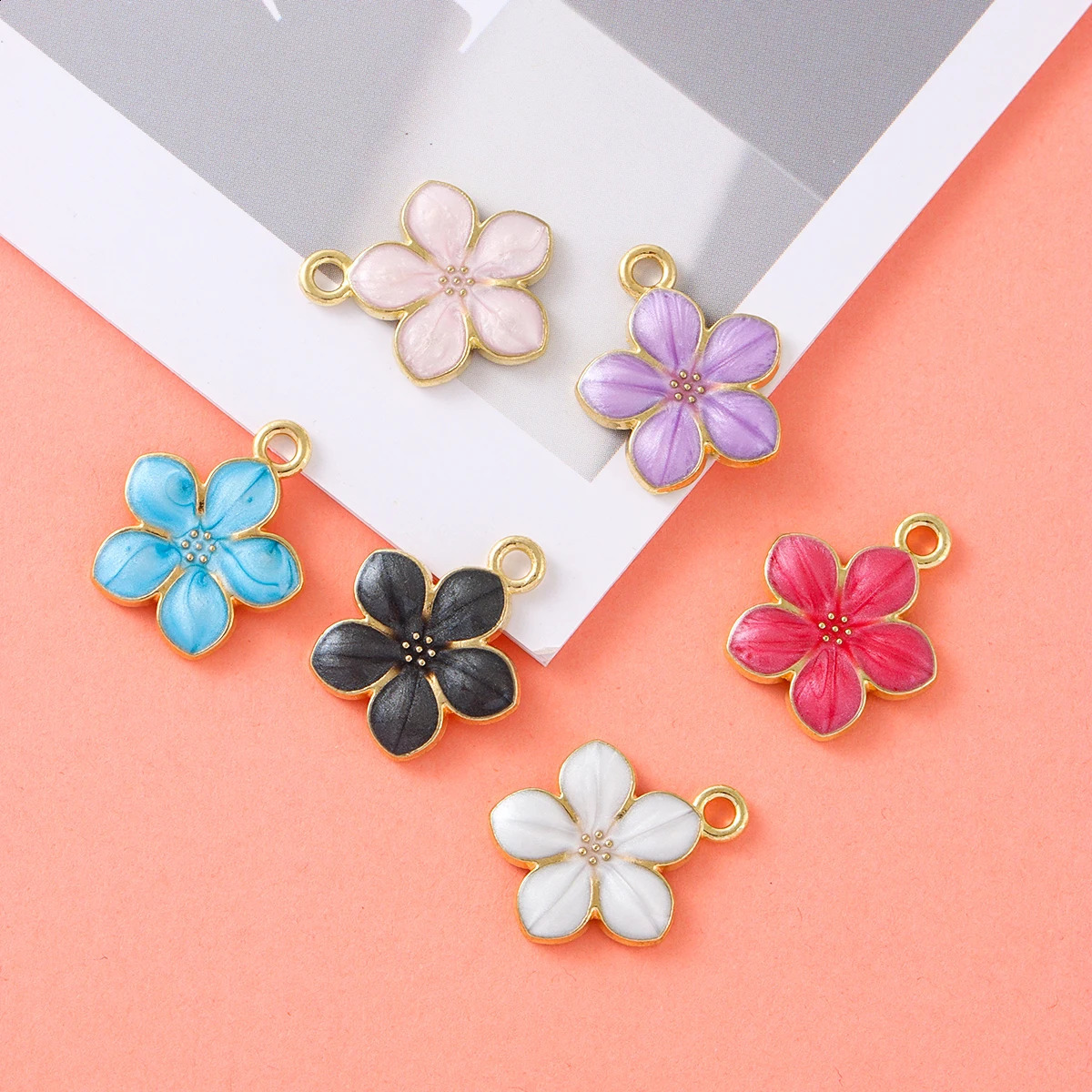 20pcs randomly mixed alloy enamel pendant cherry blossom shaped jewelry making loose bead earrings necklace keychain jewel 250807