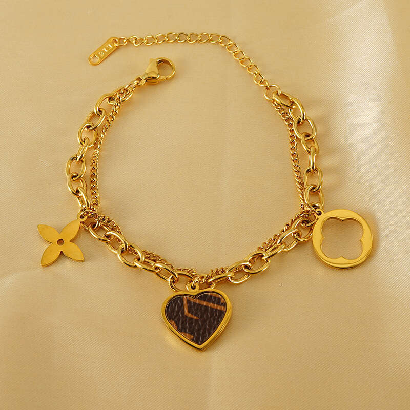 DHcollection Heart Mouse Stainless Bracelet Fashion Double Layer Chain Leather Titanium Steel Bangle