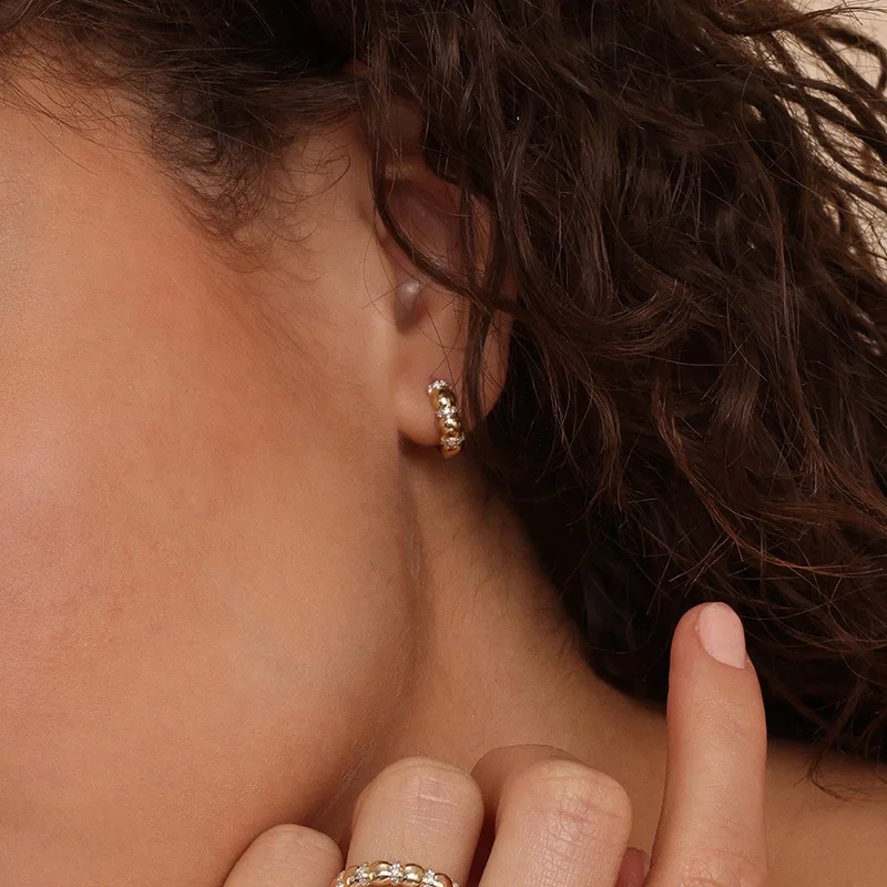 WANTME 925 Sterling Silver Fashion Simple Geometric Dimensional Ball Hoop Earrings for Women French Punk Gothic Jewelry 250812