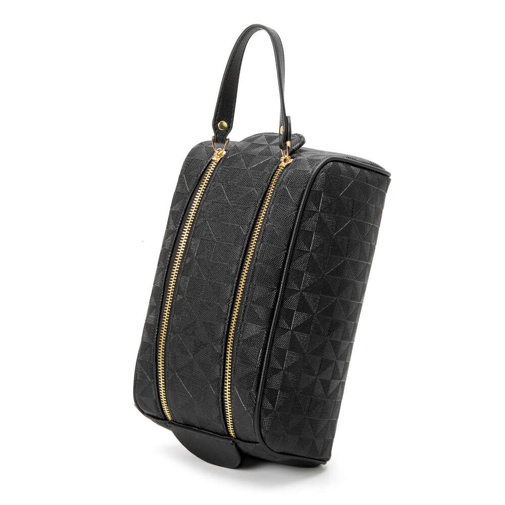 Lacel Urwebin Women's Geometric Textured Double - Zipper Toiletry Bag Large Capacity Portable Handle Makeup Organizer for Travel Daily Essentials