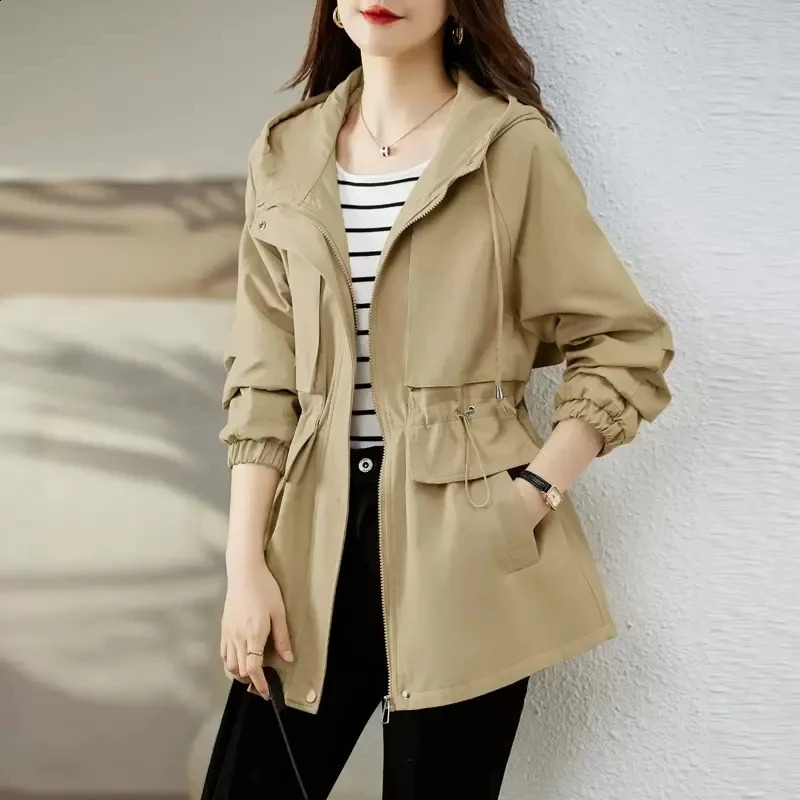 Trench Coat Women 2025 Spring Autumn Clothes Hooded Windbreaker Jacket Female Outerwear Tops Slim Joker Casual Student Coats 250805