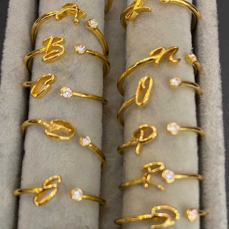 2025 Trend Gold Color Couple Jewelry Accessories Gift A-Z Initial Rings for Women Open Adjustable Stainless Steel Wedding Ring W250812