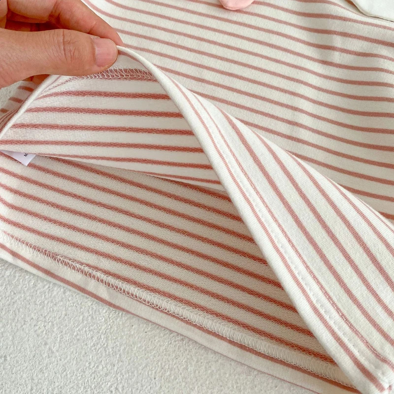 autumn baby clothing 03 year old girl bunny collar striped top Tshirt 250812