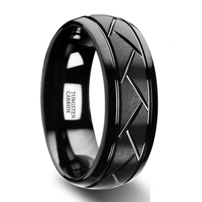 Fashion Mens Silver Color Black Stainless Steel Ring Groove Multi-Faceted Ring For Men Women Engagement Ring Anniversary Gifts W250812