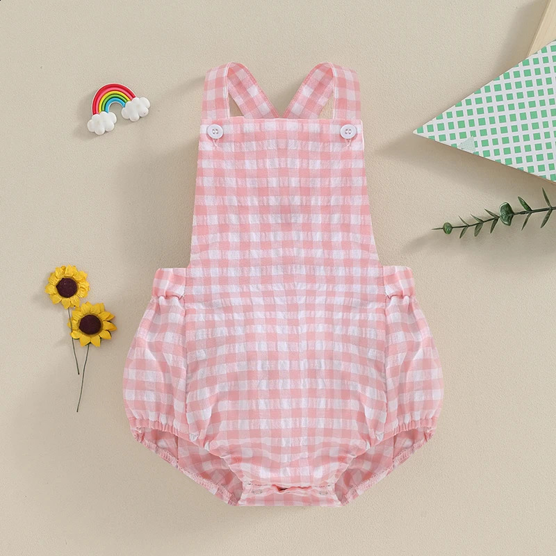 Summer Toddler Baby Girls Boys Overalls Romper Casual Sleeveless Plaid Stripe Print Jumpsuit Fashion Infant born Clothes 250812