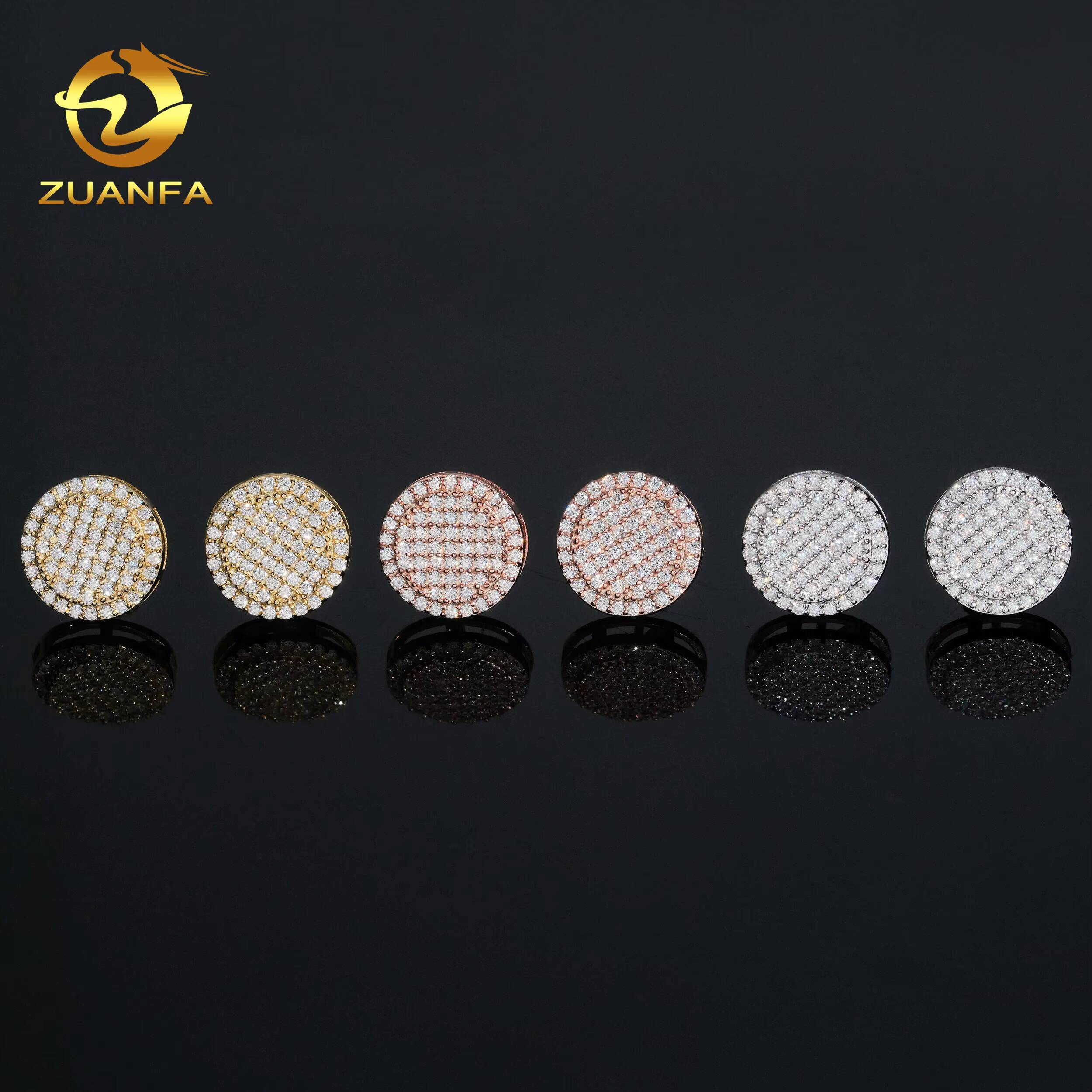 12mm Fashion Men's Round Stud Earrings Iced Out Hip Hop Jewelry 925 Silver VVS Moissanite Stud Earrings