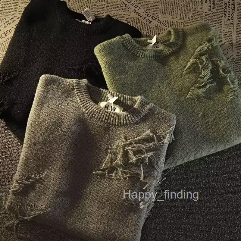 American Style High Street Distressed Sweater for Men and Women Autumn and Winter Ins Lazy Style High-end Design Sense Niche Knitwear