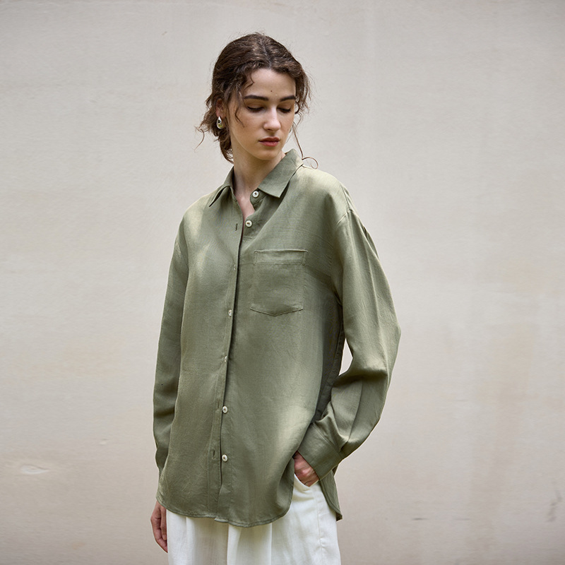 Tencel Natural Texture Long Sleeve Women's Shirt Jacket Autumn Winter French Style Elegant Waist Tie Linen Blouse