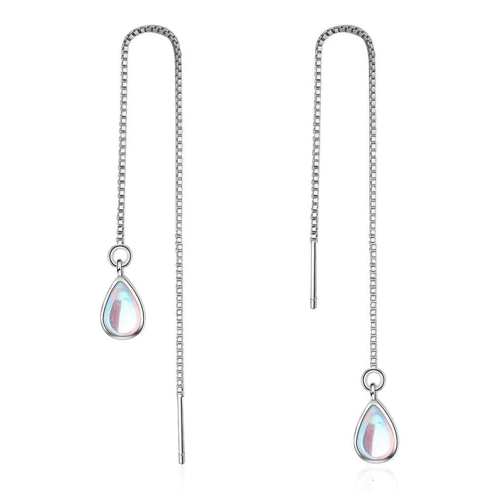 Elegant Teardrop Moonstone Dangle Long Chain Threader Earrings for Women Girl Y250812