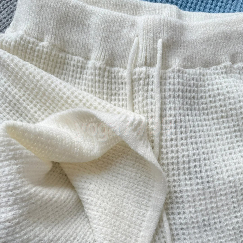 Yoga 4 Piece Waffle Vest Short Set Wide Leg Elastic Waist Loose Sports Slim Long Pants Women Zipper Hoodie Casual Knit Jacket