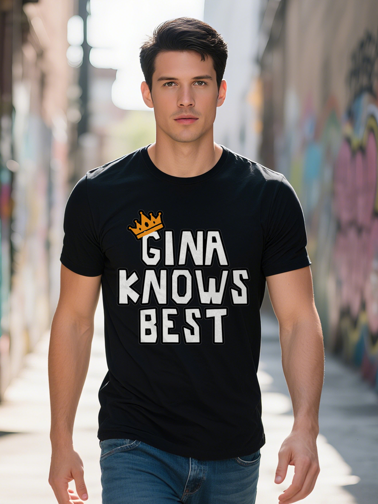 Men s Casual Graphic T Shirt GINA KNOWS BEST Orange Crown Print Black Round Neck Summer Tee Regular Fit Top Stylish