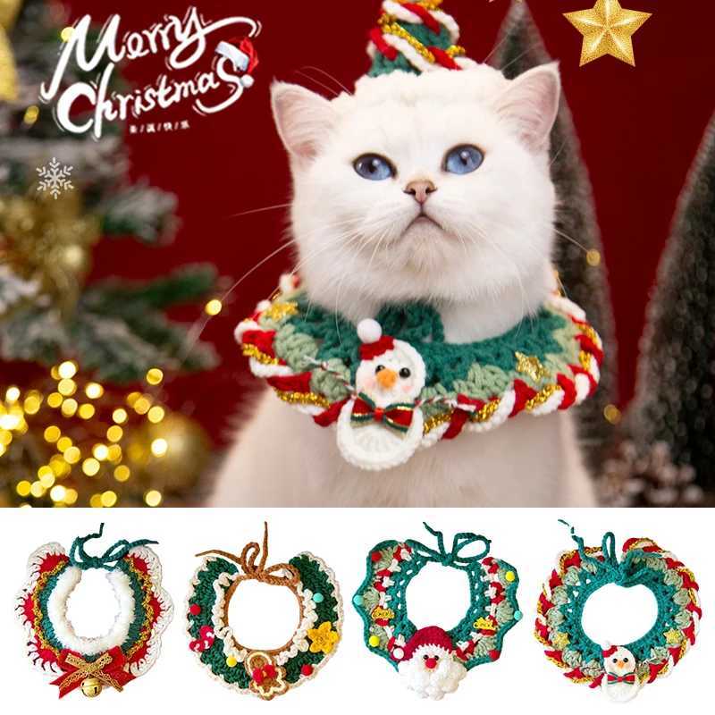 Christmas Pet Scarf Cats Clothing Collar Christmas Cats Clothing Cute Pet Decor Bow Dog Cat Collar Costume cat clothesXJ250813
