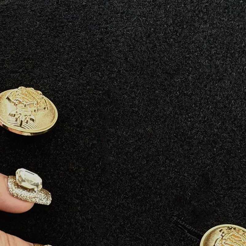 Autumn Winter Fashionable Elegant Women Woolen Coat 2025 New Black High-Quality Thickened Double-Breasted Women Woolen Coat H467 Z250813