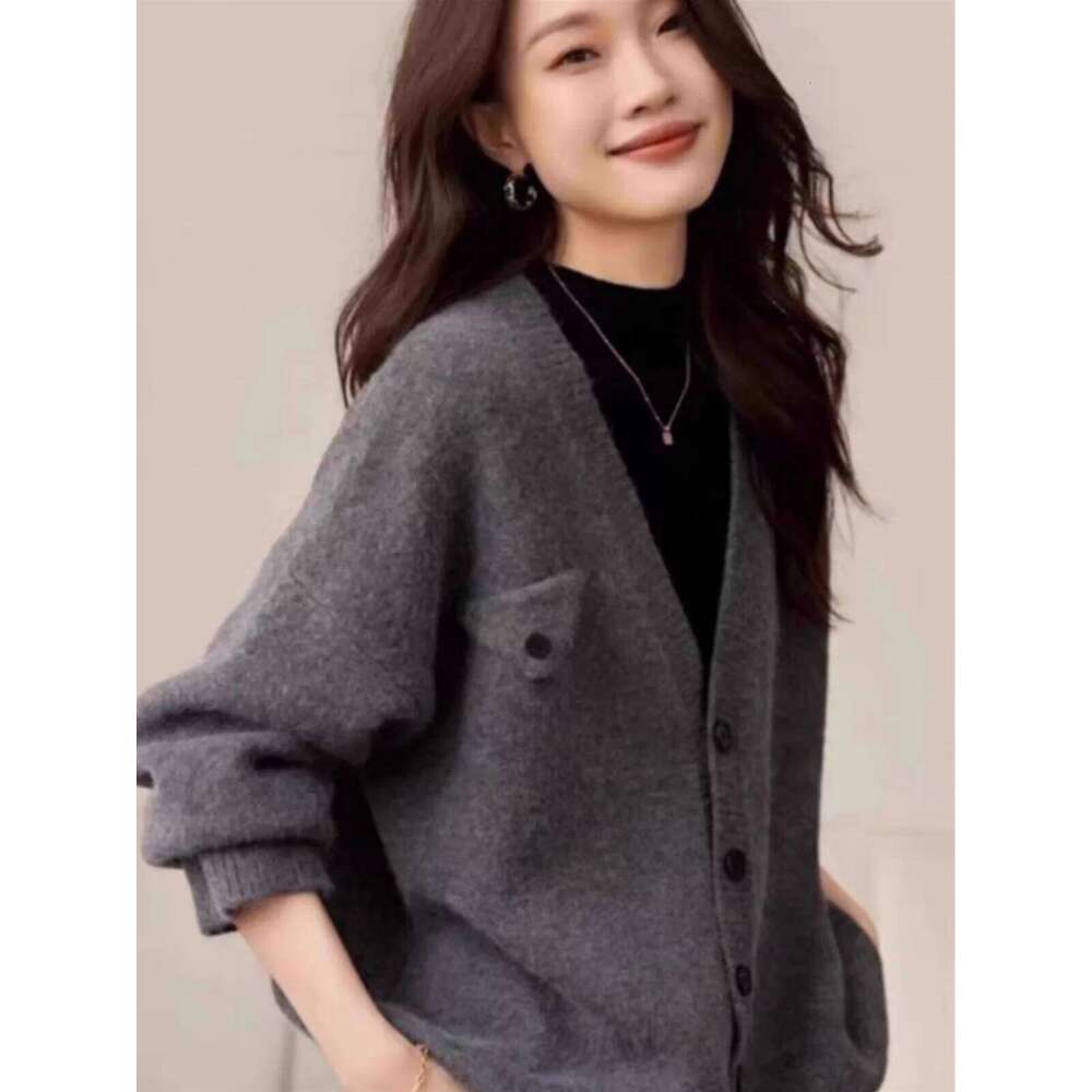Korean Cashmere Knit Cardigan Mid-Length Female Spring And Autumn Loose Sweater Coat Temperament Wool Outside MDNG 250730 20250811