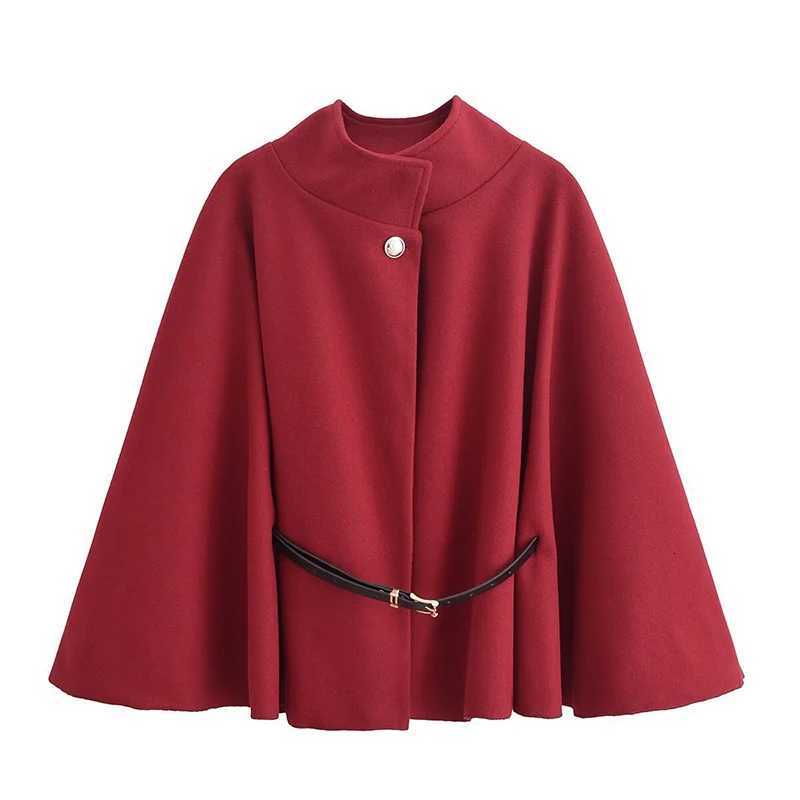 2024 Womens Spring Fashion Cloak with Belt Simple Batwing Sleeves Adjustable Waist Strap Elegant Coat for Ladies Z250813