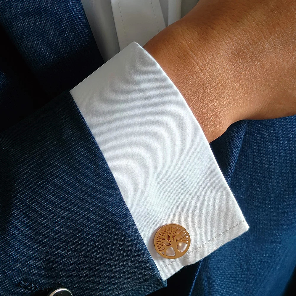 Mens Cufflinks Round Tree of Life Cuff Links Shirt Cufflinks for Men Fashion Stainless Steel High Quality Birthday Gifts 250812