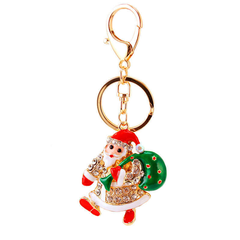 Kuxi Jewelry Alloy Christmas Tree Red Bell Santa Claus Keychain Metal Pendant Accessory