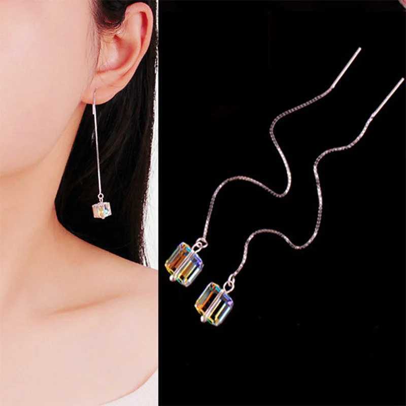 1 Pair Crystal Square Earrings Line Tassel Chain Drop Earring Womens Ear Line Straight Jewelry Gifts Y250812