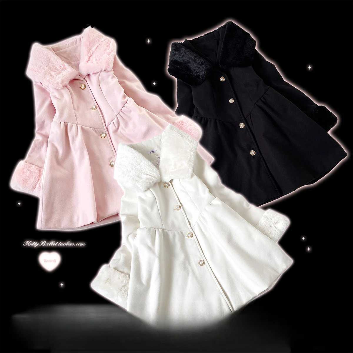 Sweet Lolita Woolen Coat New Autumn and Winter Elegant Womens Removable Fur Collar Single-breasted Wool JaCKet Overcoat Z250813