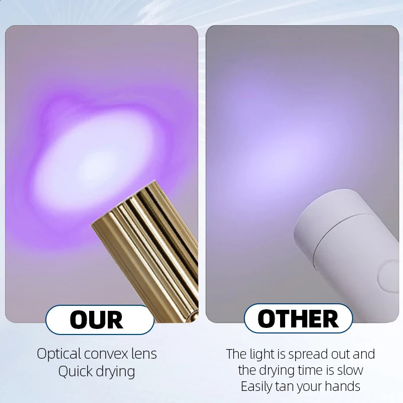 Mini UV LED Nail Dryers 3W Portable Quick Nail Drying Lamp USB Rechargeable Mini Flashlight Pen For Nail Gel Curing Salon Tools 250807
