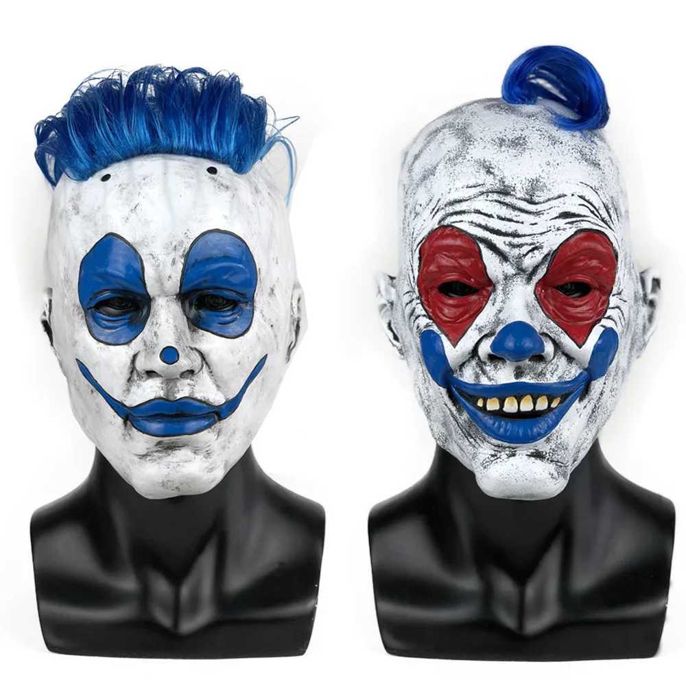 Joker Mask Cosplay Adult Blue Hair Clown Red Face Latex Masks Helmet Halloween Carnival Dress Up Party Costume Props L250813