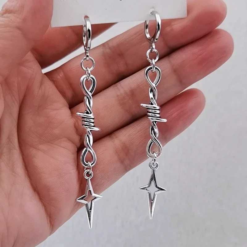 Fashion Punk Tiny wire thorns iron Star Drop Earrings Thorns iron Hoop Earings Star Charm Pendant Earrings Girls Jewelry Gifts Y250812