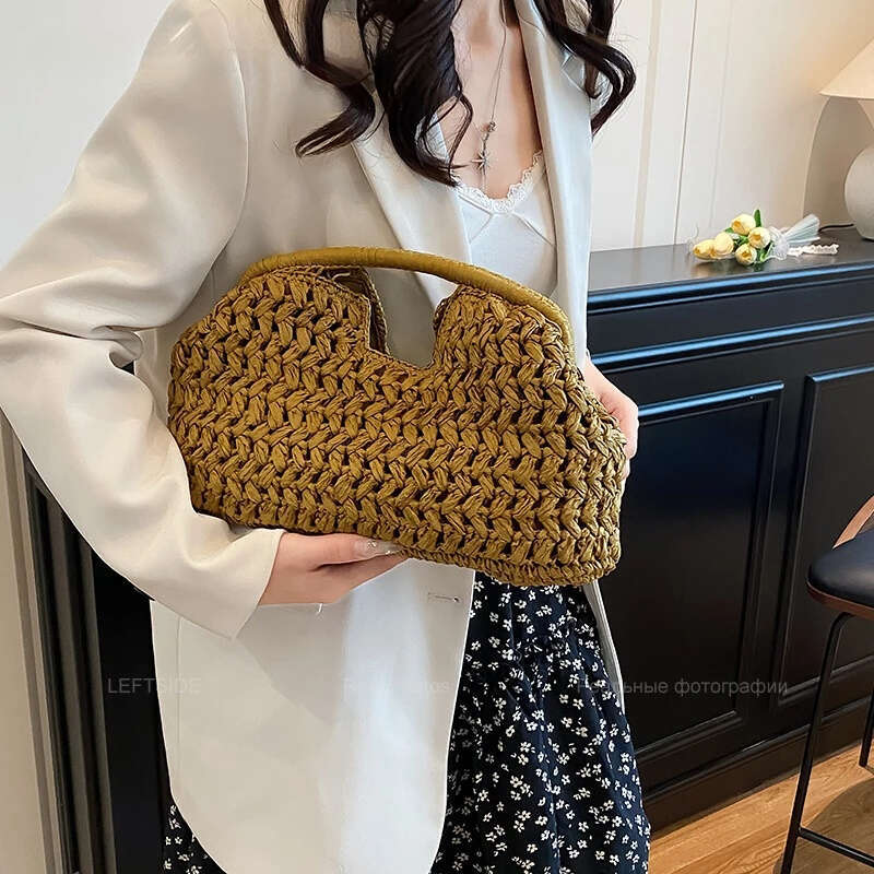 LEFTSIDE Weave Straw Shoulder for Women Summer Designer Small Hand Bag Females Beach Bags Handbags and Purses