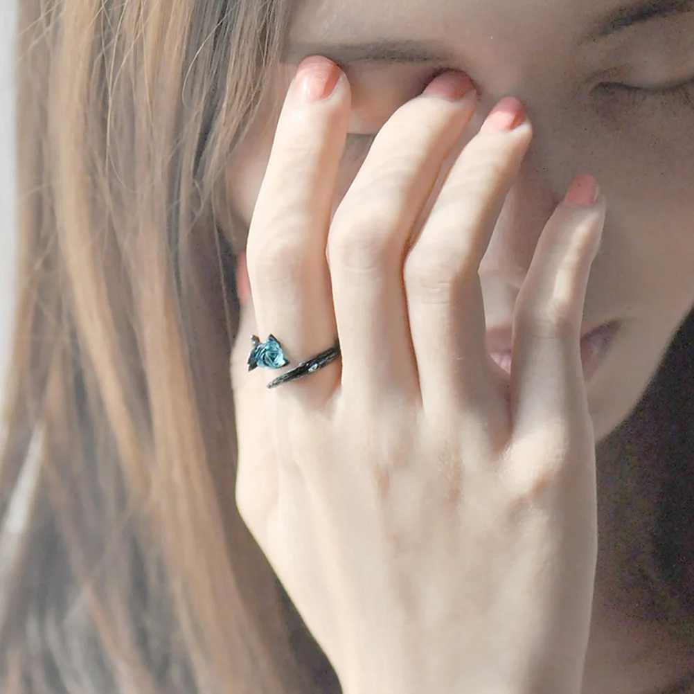 2Pcs Rose Couple Rings Black Open Tail Finger Decor Wedding Anniversary Fashion Jewelry Unique Design Durable Premium W250812