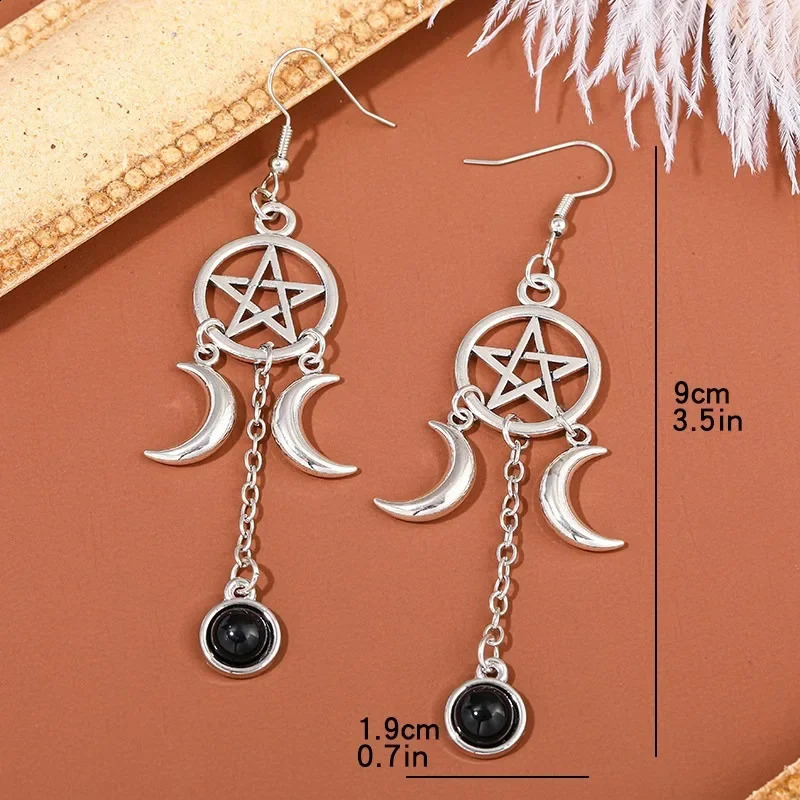 Gothic Pentagram Crescent Purple Crystal Earrings for Women Fashion Multicolour Moonstone Jewelry Party Accessories Gifts 250812