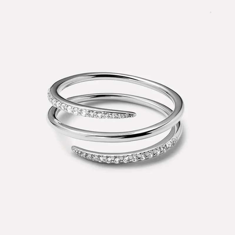 925 Sterling Silver Fashion Three-layer Zircon Unique Adjustable Finger Ring for Women European Spring-shaped Jewelry W250812