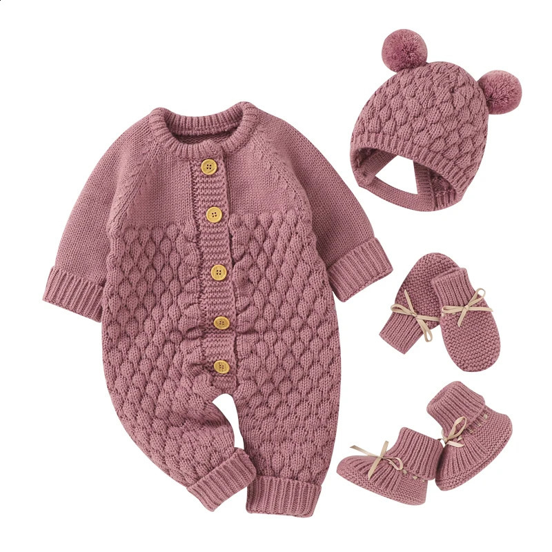 Baby Rompers Clothes Autumn Winter Knitted born Boys Girls Solid Plain Jumpsuits Fashion Toddler Kids Unisex Wear 250812