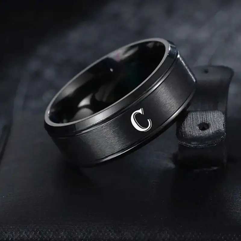 1pc Fashion 26 English Letters Ring With Double Beveled Edges Mens Stainless Steel Ring W250812