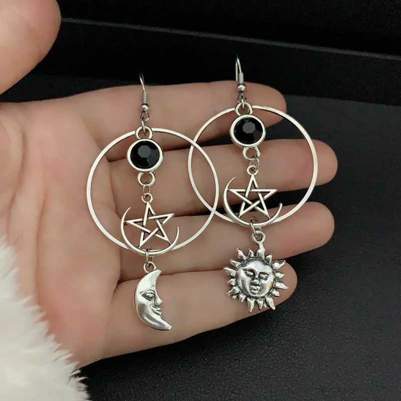 New/Pentagram Crescent Goddess Black Birthstone Earrings Celestial Gothic Jewelry Sun/Moon Jewelry Y250812