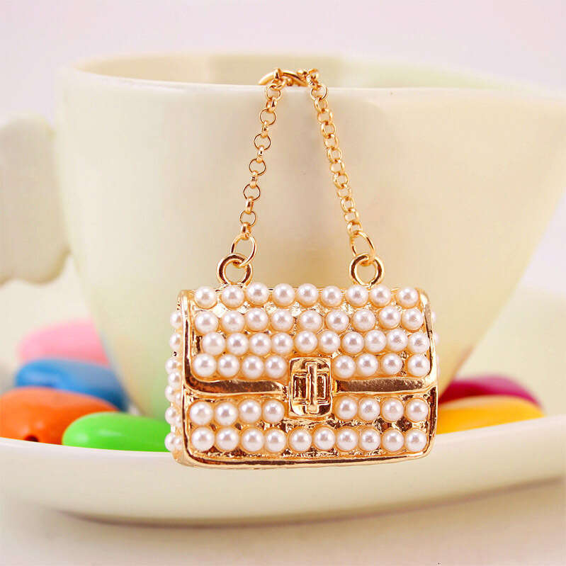 Kuxi Jewelry Women's Pearl Chain Handbag Girlfriend Metal Pendant Keychain Small Gift 264