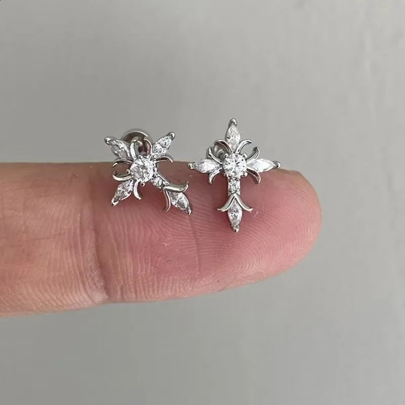 Shiny Rhinestone Zircon Cross Earrings For Women Korean Fashion Stainless Steel Earring Daily Birthday Party Y2K Jewelry Gifts 250812