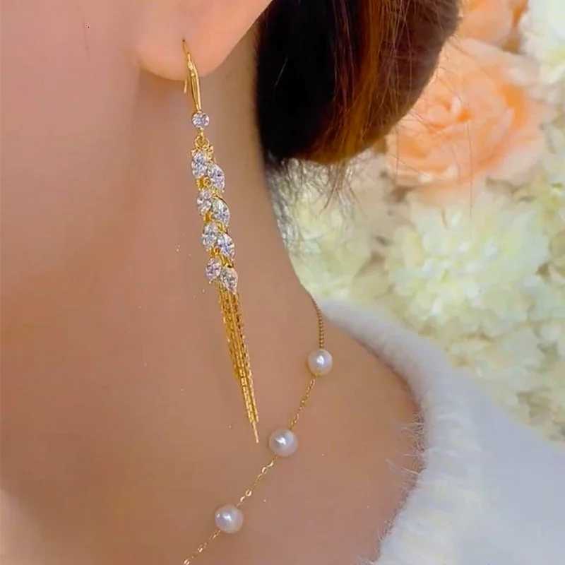 2024 Trend Long Zircon Wheat Ear Tassel Gold Color Earrings for Women Exquisite Elegant Girls Wedding Party Premium Jewelry Gift Y250812