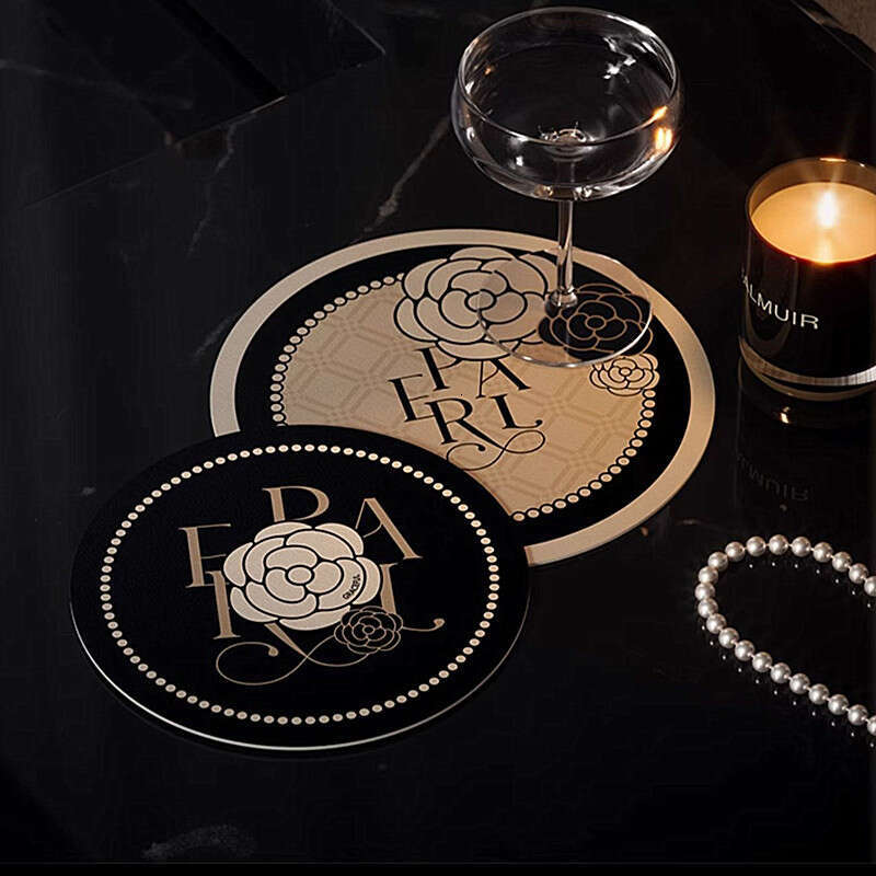 Light Round Coaster Heat Insulation Desktop Bar Mat Kitchen Water Absorption Silicone Pad Camellia Flower Placemat