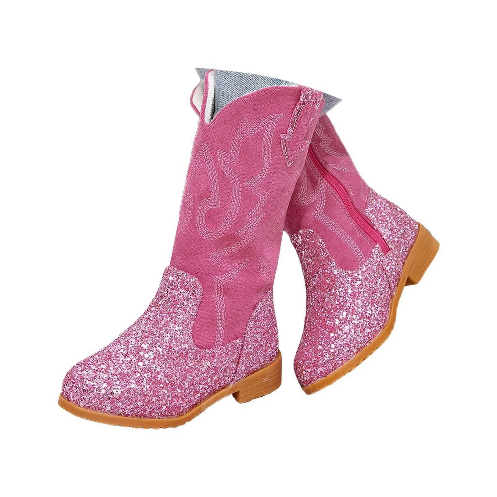 Toddler Girl Boots Girls Mid Calf Round Toe Glitter Toddler Western Cowboy Boots Little Kid Big Kid Toddler Cowgirl Boots L250813