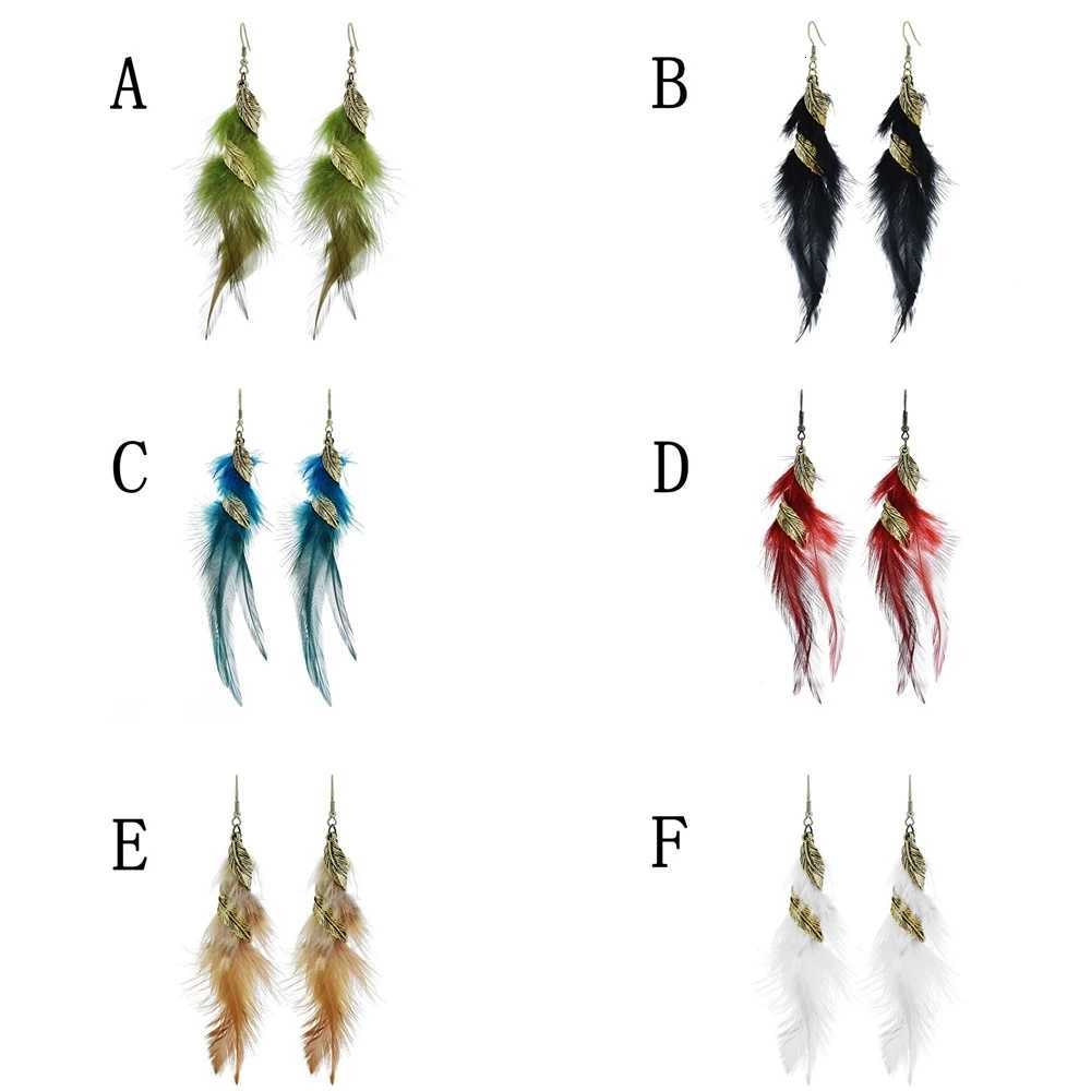 6-color Bohemian Long Feather Earrings Women Fashion Elegant Retro Feather Hangling Earrings Vacation AccESSories Y250812