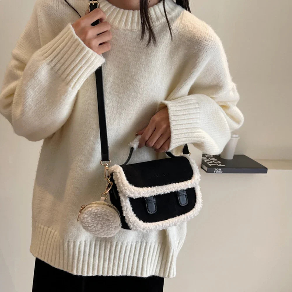 Autumn Winter Plush Shoulder Bag for Women Furry Crossbody Bag Fuzzy Pluffy Clutch Bag with Coin Purse Casual Faux Fur Handbags 250809
