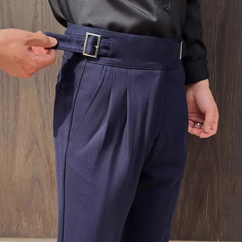 High Quality Thick Striped Suit Pants Men Gentlemen High Waisted Casual Dress Pants Office Social Wedding Party Trousers