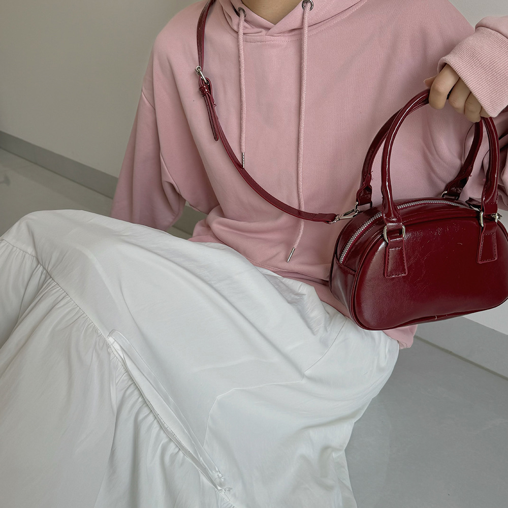 Red Autumn Winter Women Exquisite Korean Style Niche Design Handheld Bowling Versatile Crossbody Casual Small Square Bag ddmymarket