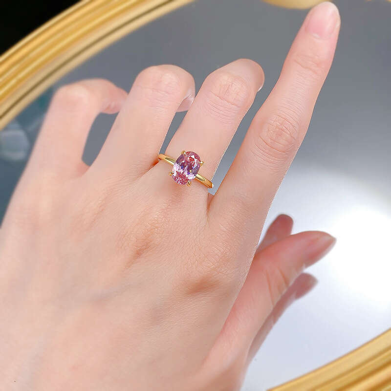 Mujing Jewelry S Pure Sier Gold-Plated High Carbon Dia 7*10mm Oval Morganite Pink Pigeon Egg Ring